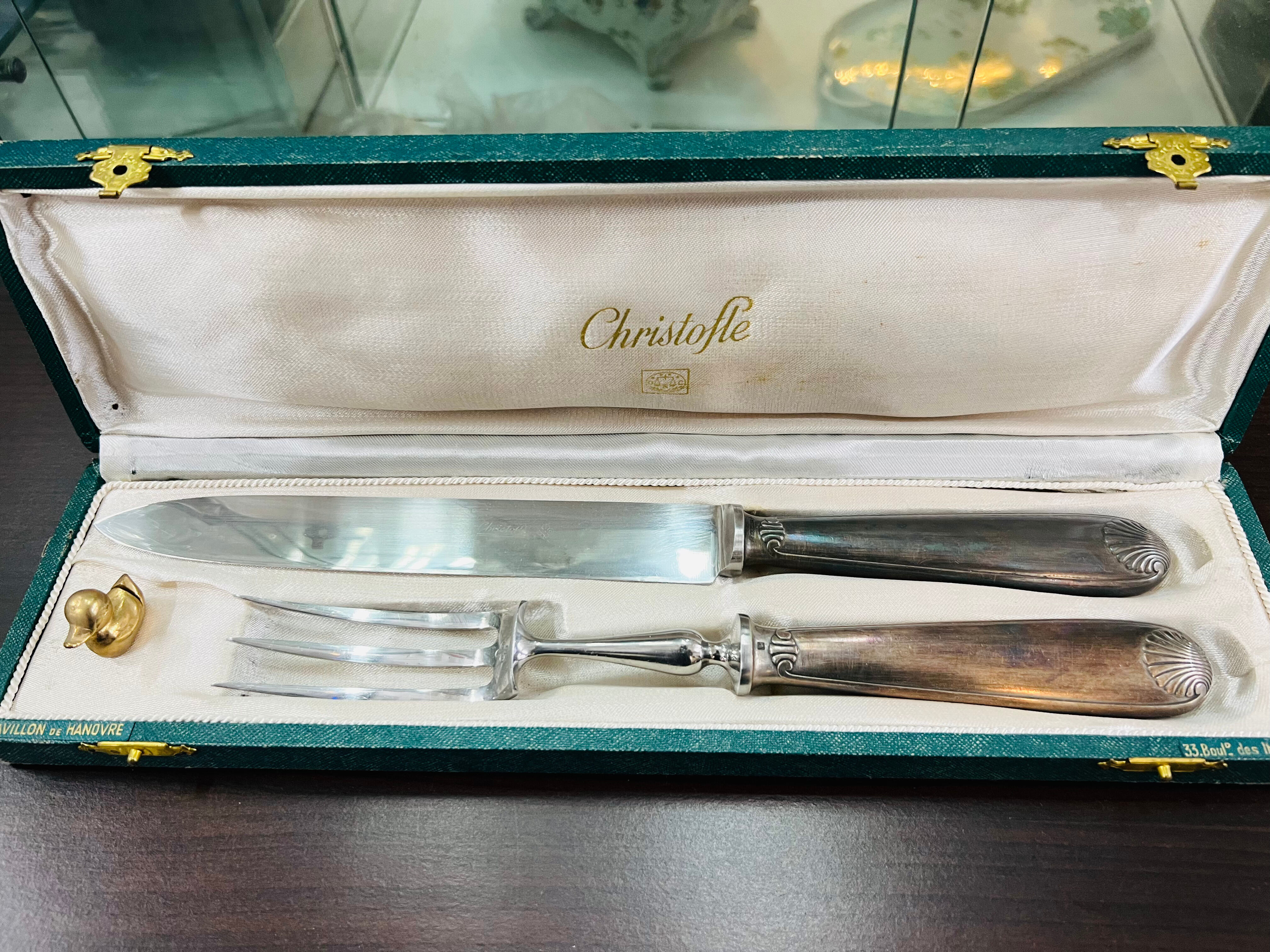 Silver metal cutting service cutlery, CHRISTOFLE, vendome model