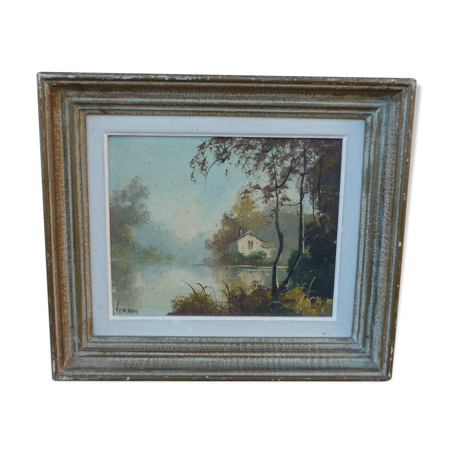 Old landscape painting signed vernon framed