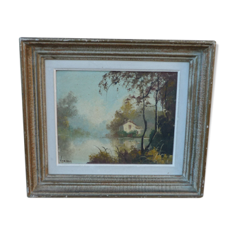 Old landscape painting signed vernon framed