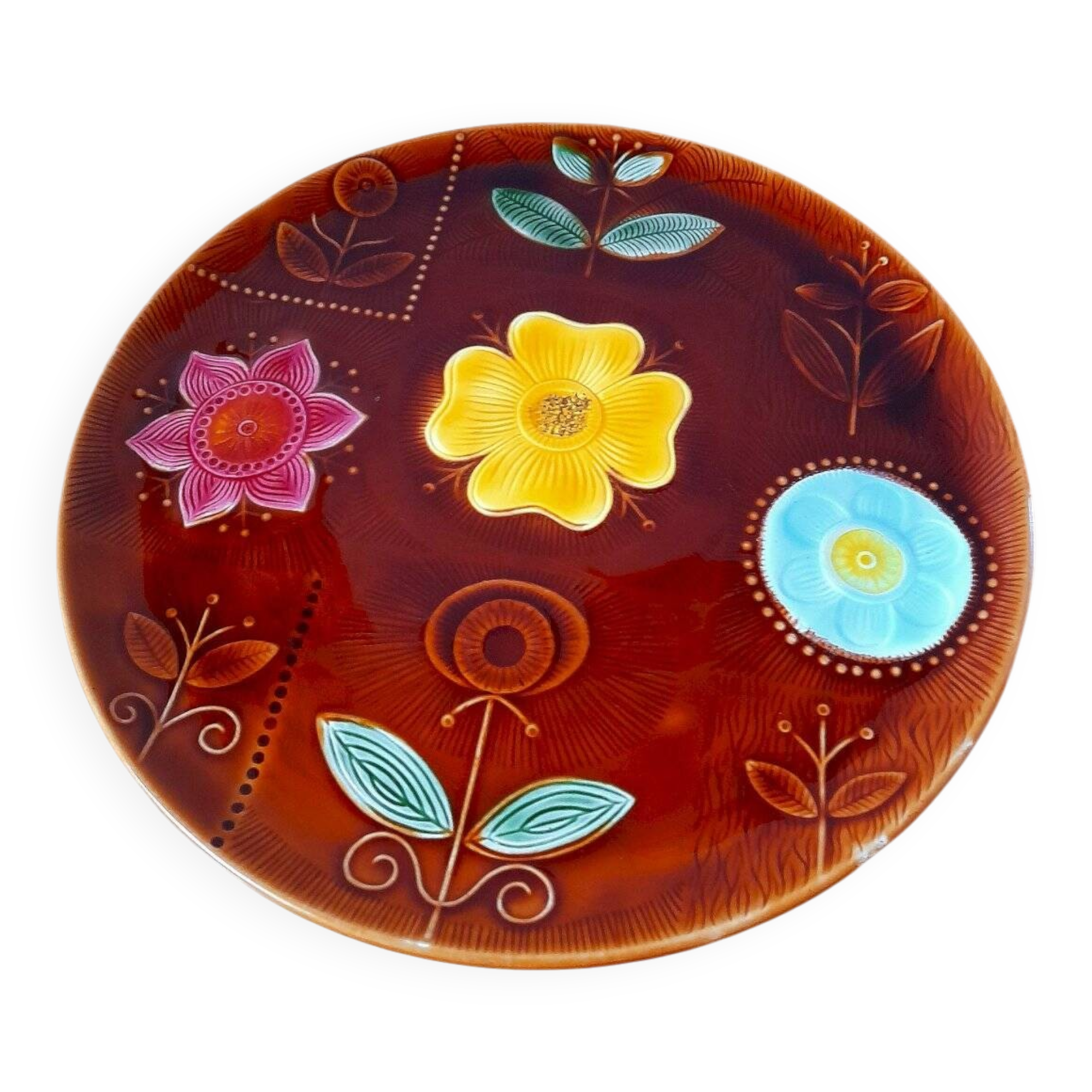 Vintage floral plate, Sarreguemines 1970