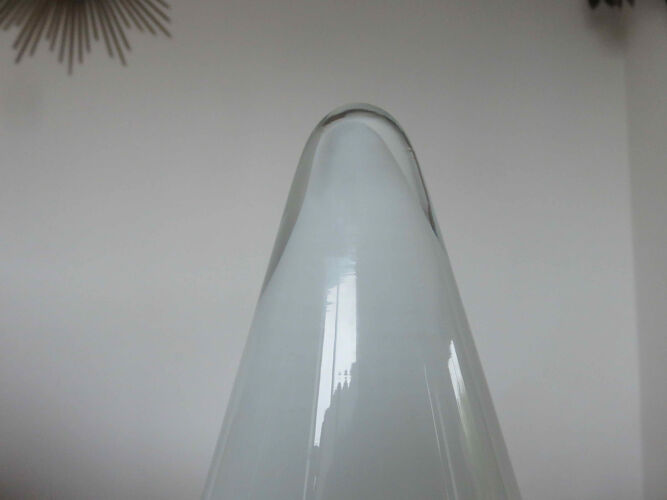 Lampe " Teepee " en verre, éditeur SCE, aspect iceberg, version blanche 1980