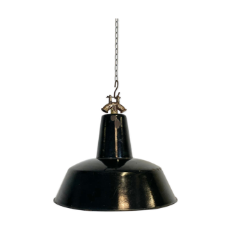 Black enamel industrial factory pendant lamp, 1930s