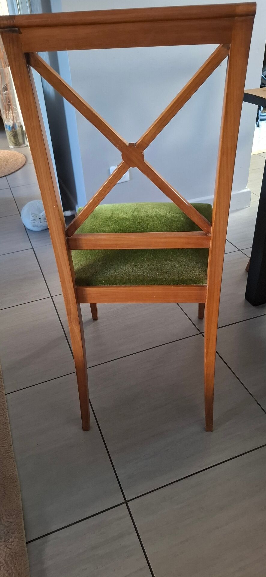 6 Chaises bois assise velours vert