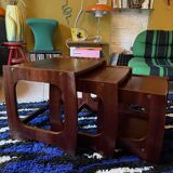 Trio of nesting coffee tables, 1970, dark wood