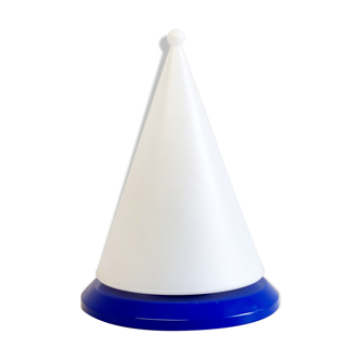 Lampe de table pyramidale bleu & blanc, style Memphis