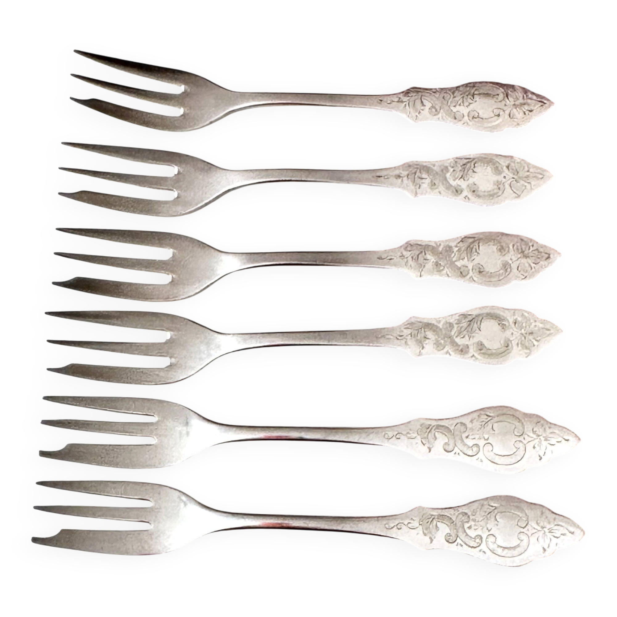 Set of 6 Gebrüder Hepp Cake Forks | Silver Plated