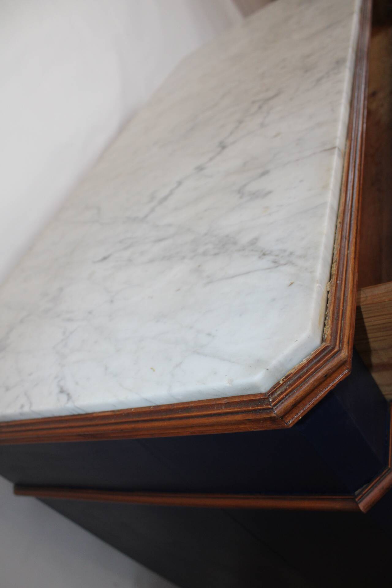 Chest of drawers in oak and gray marble, France 19th century