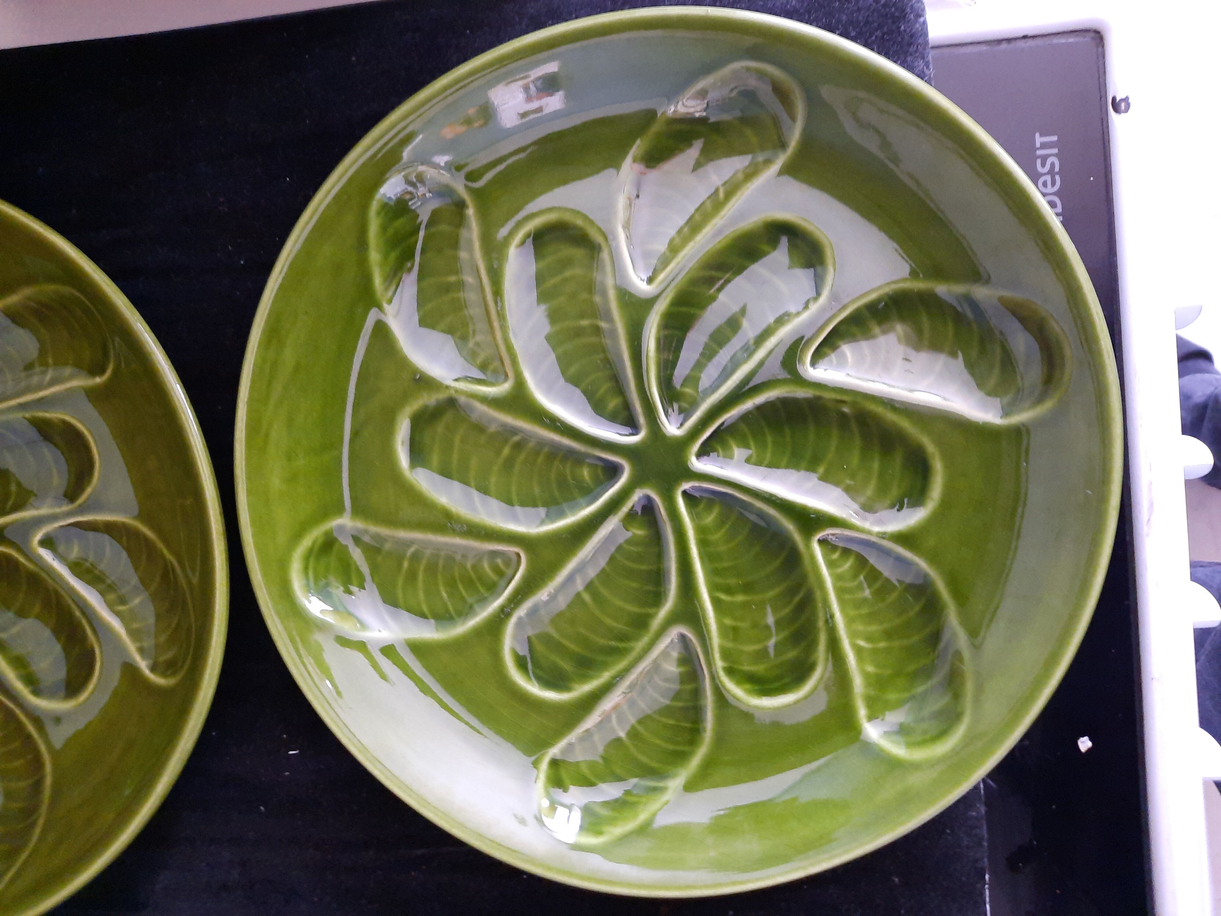 Set of 6 green oyster plates 25 cm – C.E.S France – Very good condition