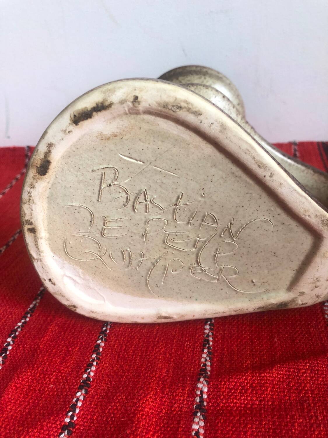 Old stoneware candlestick signed Bastien le Pemp Quimper