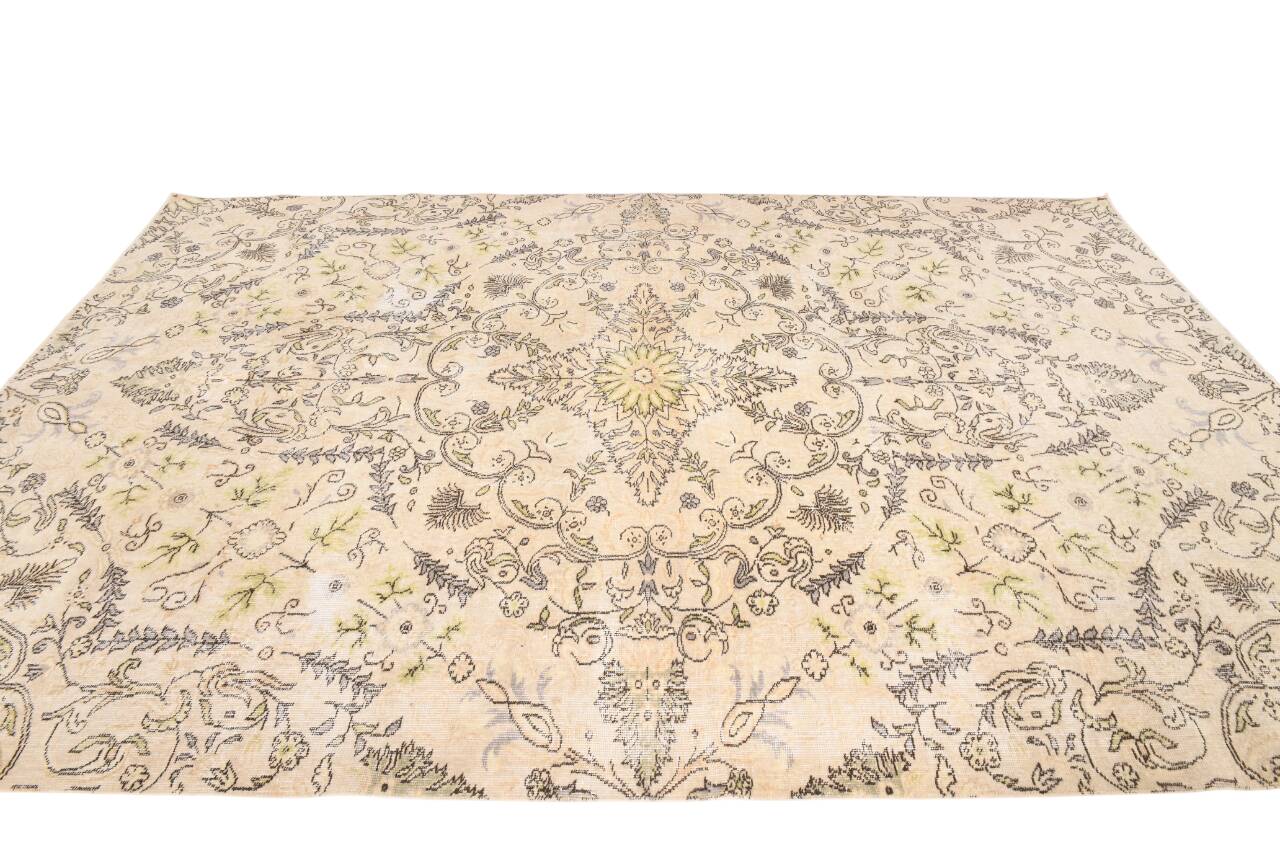7x10 Turkish Oriental Pattern Light Yellow & Brown Vintage Rug, 215x320Cm