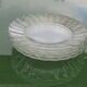 7 assiettes à dessert en verre Duralex modèle Marguerite, huile Lesieur vintage