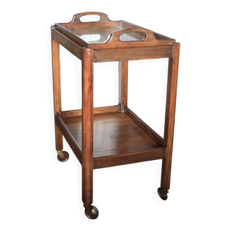 Wooden serving trolley with removable tray