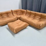 Ensemble de salon Togo en cuir marron camel français, attribué à Michel Ducaroy pour Ligne Roset, ensemble de 4 pièces
