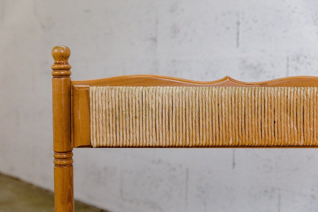 Wooden & straw corner bench