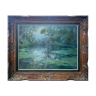 Painting HST "The wooded pond" Post impressionist signed H. Olivier + frame