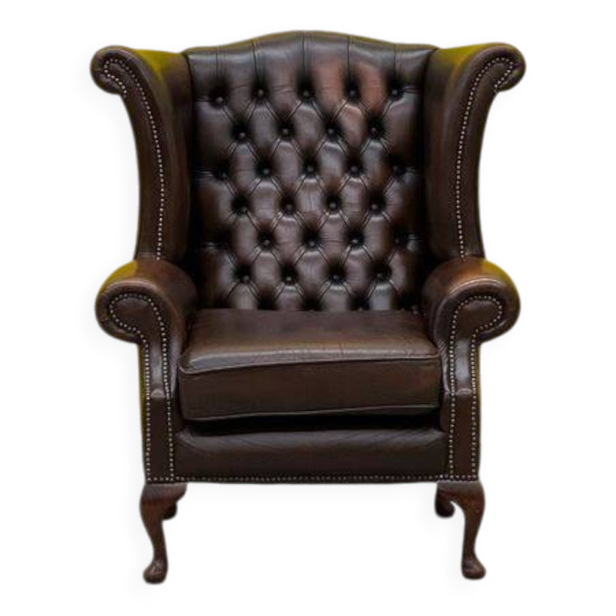 Vintage Brown leather chesterfield wingback armchair
