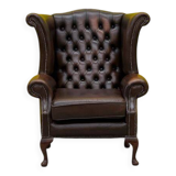 Vintage Brown leather chesterfield wingback armchair