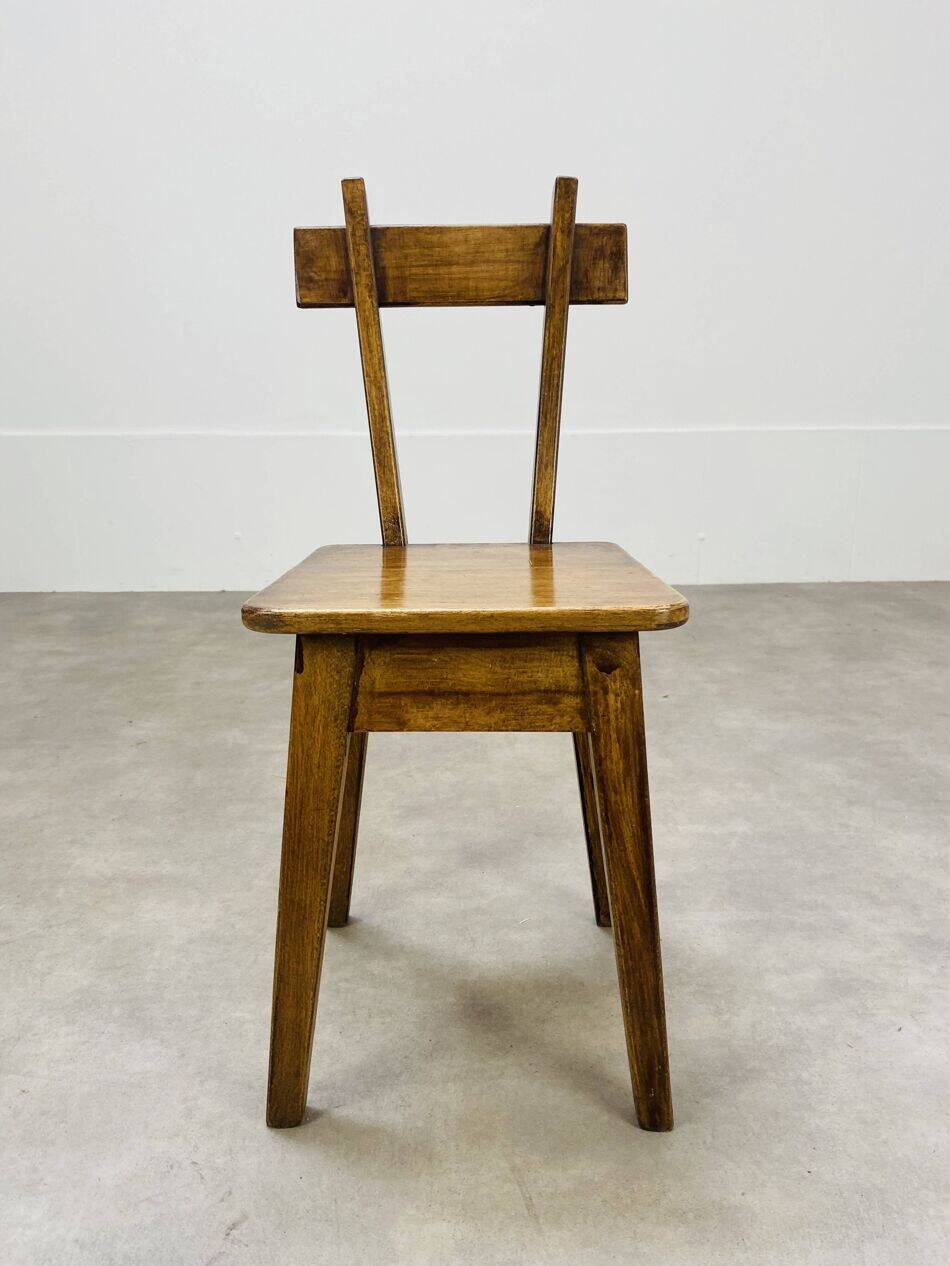 6 brutalist solid wood chairs, chalet decor, vintage