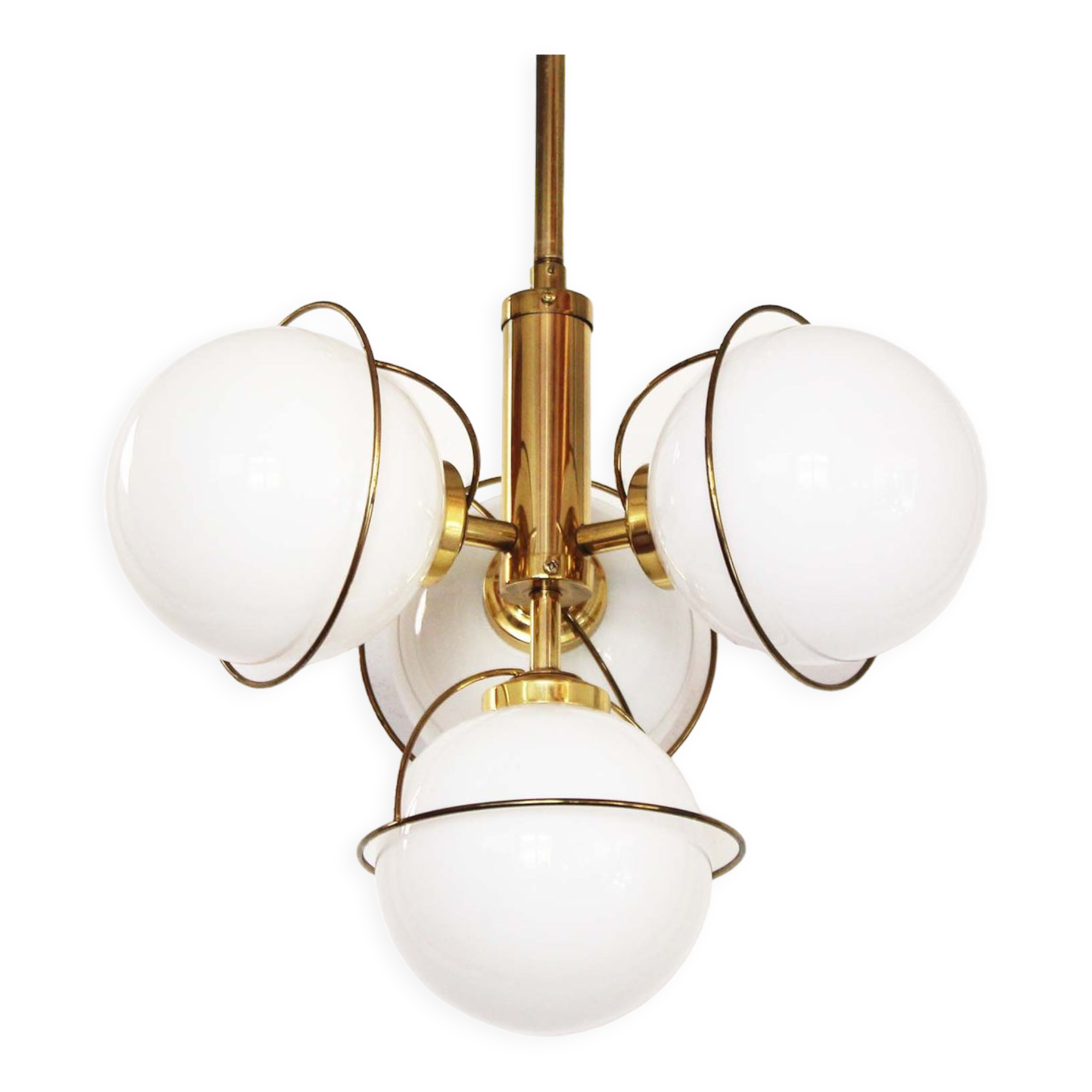 Brass & Opaline glass chandelier by Leola