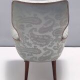 Pair of Grey Satin Lounge Chairs with Walnut Frame and Brass Feet Caps