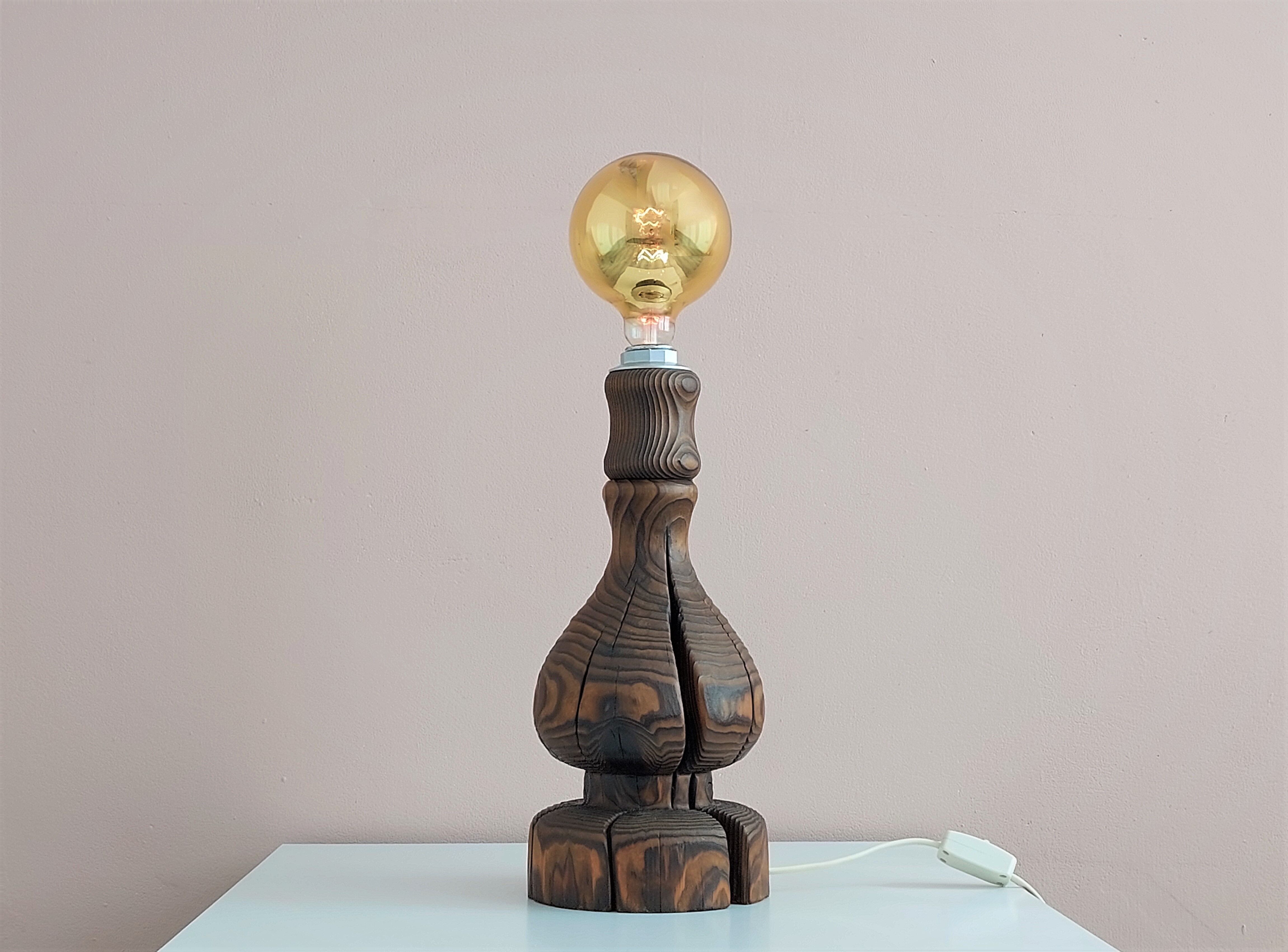 Brutalist Wabi Sabi pine foot lamp by Temde Leuchten 1960's