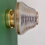 Vintage Art Deco globe wall/ceiling light in white, black, and gold glass.