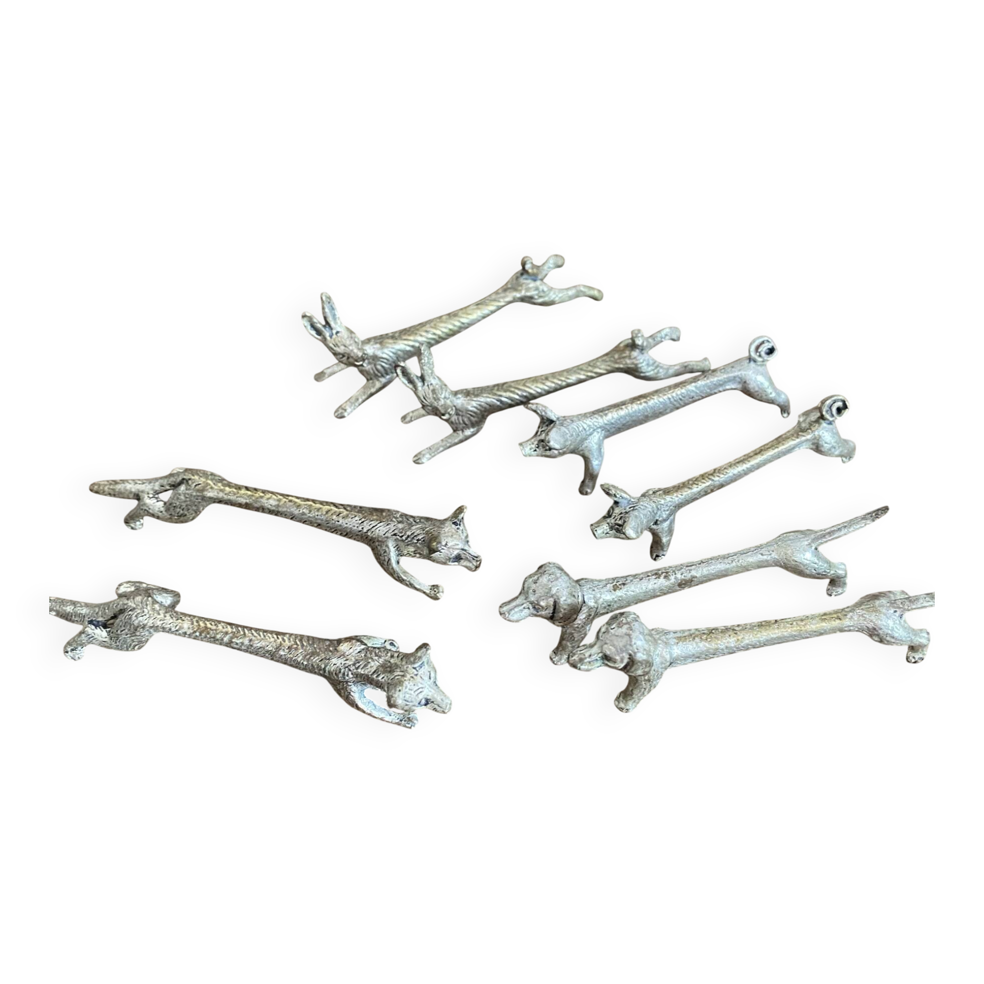 Set of 8 antique silver-plated knife rests Animals