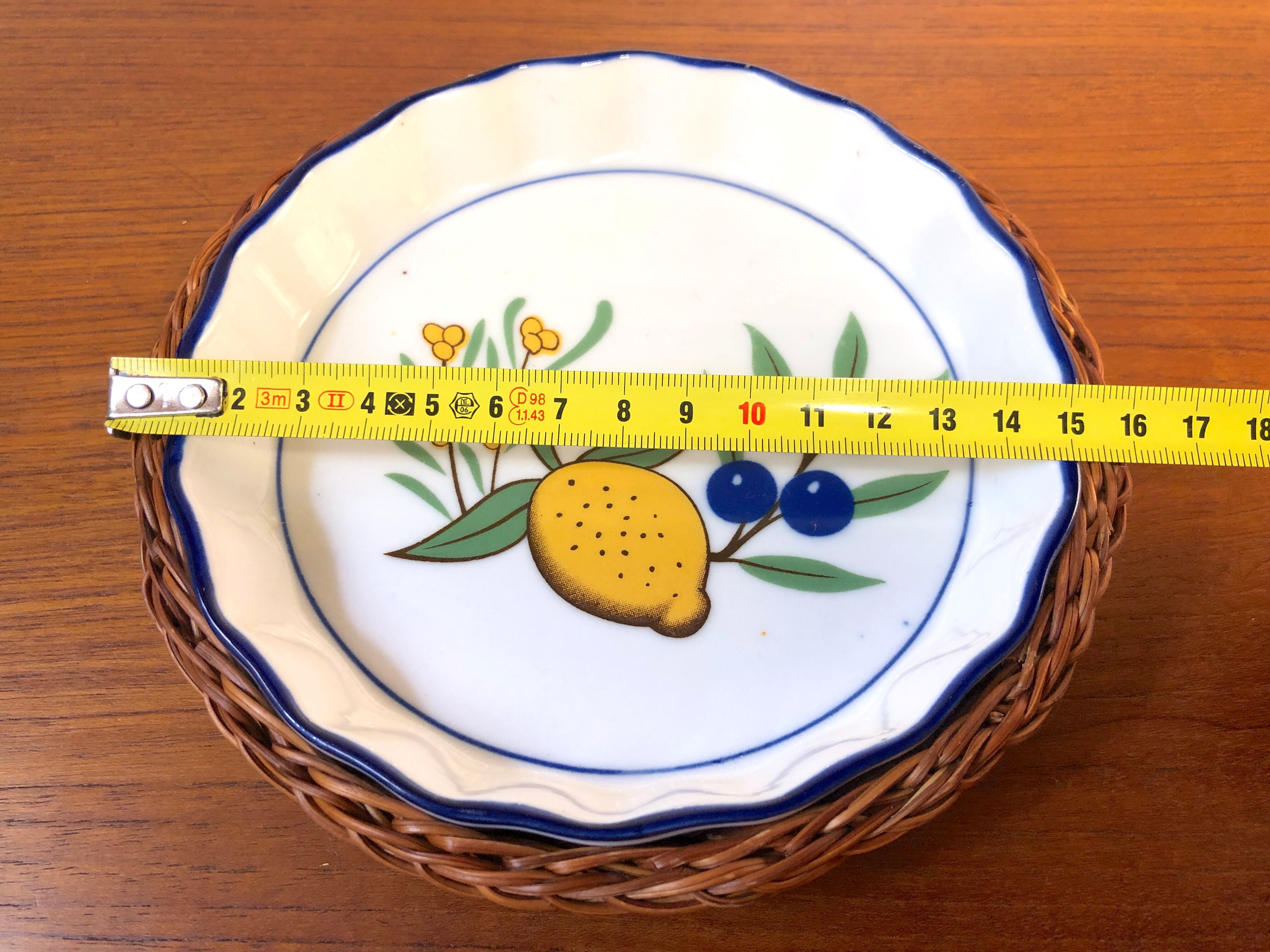 Vintage pie mold and wicker pan