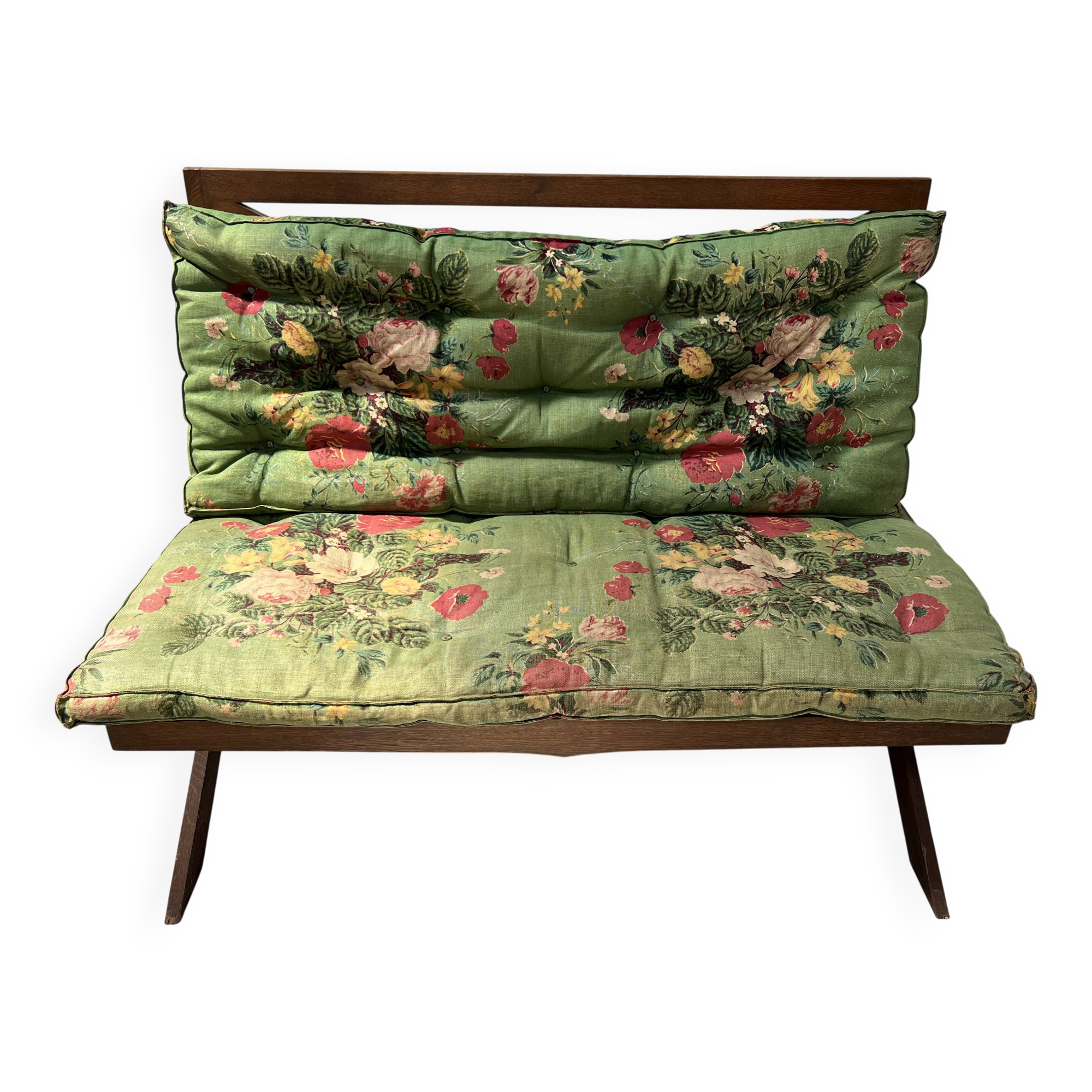 Solid oak terrace bench from the 70s
