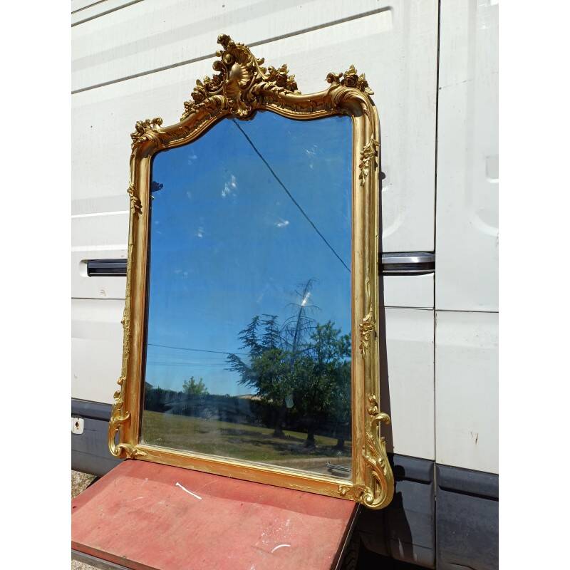 Miroir de cheminée 19ème bois et stuc doré