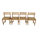 Set of 4 vintage pine chairs with cane seats