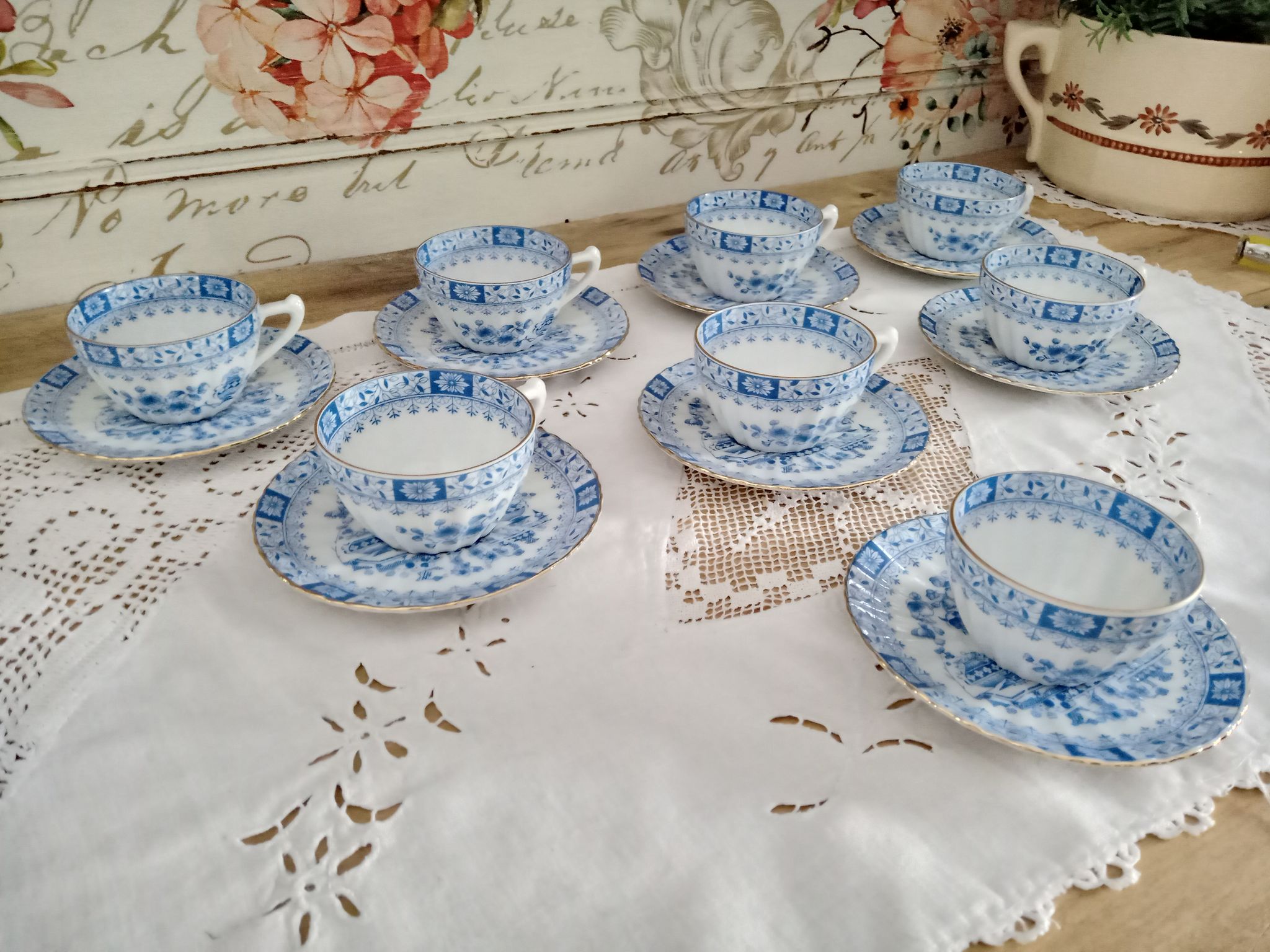 Set of 8 coffee cups and porcelain sub-cups Bavaria model China Blau