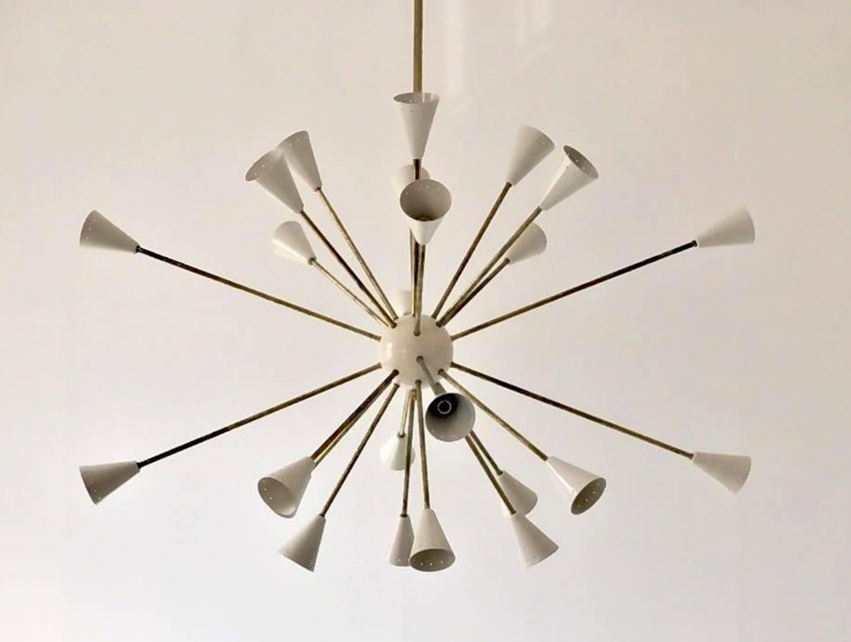 Chandelier Sputnik 24 brass lights white ivory color