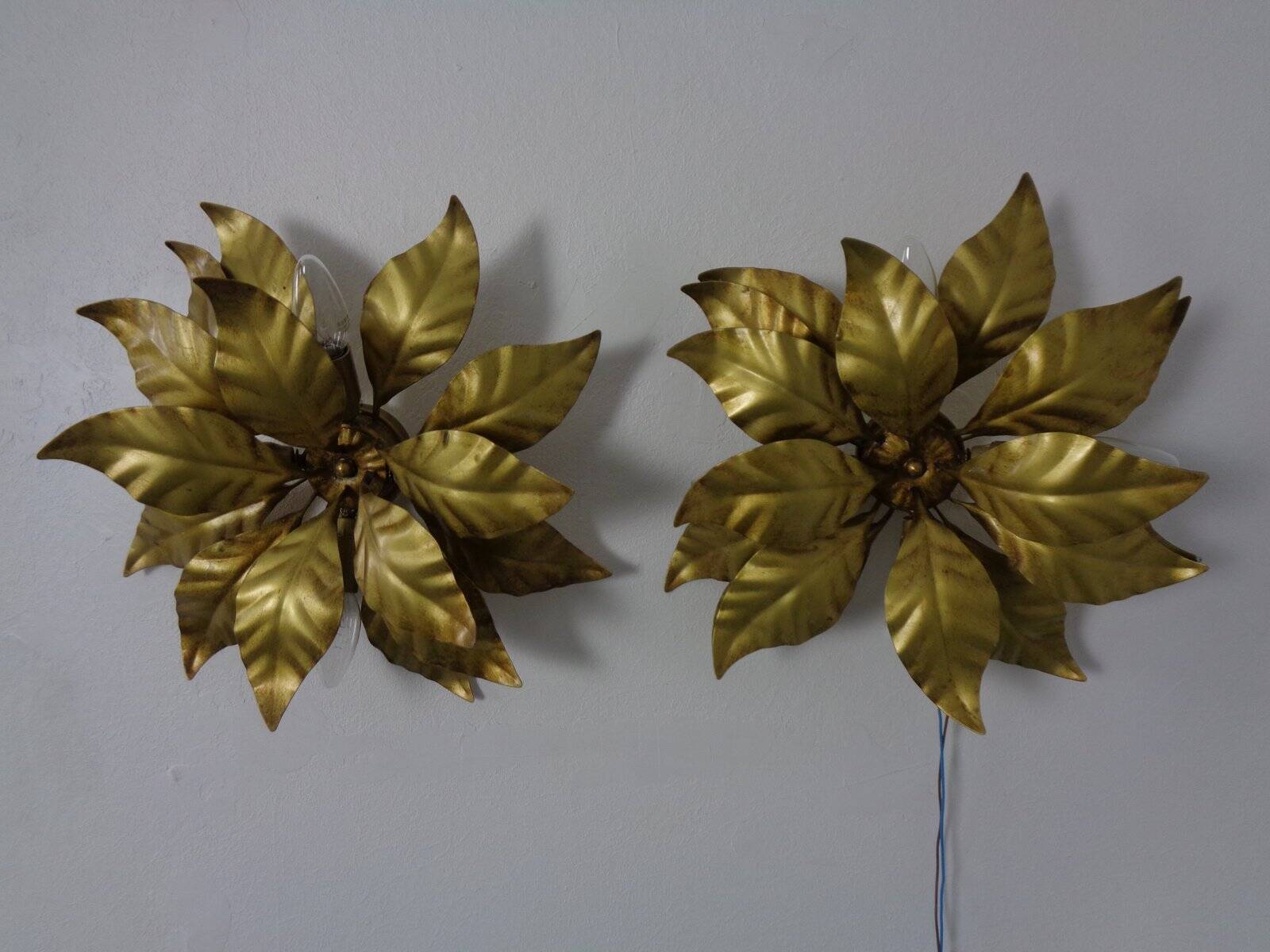Golden Flower Shape Flushmounts by Hans Kögl, 1970s, Set of 2