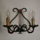 Pair of old antique French double lyre shape green wrought iron wall sconces