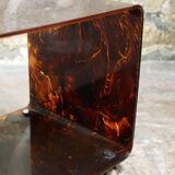 Tortoiseshell plexi side table on casters