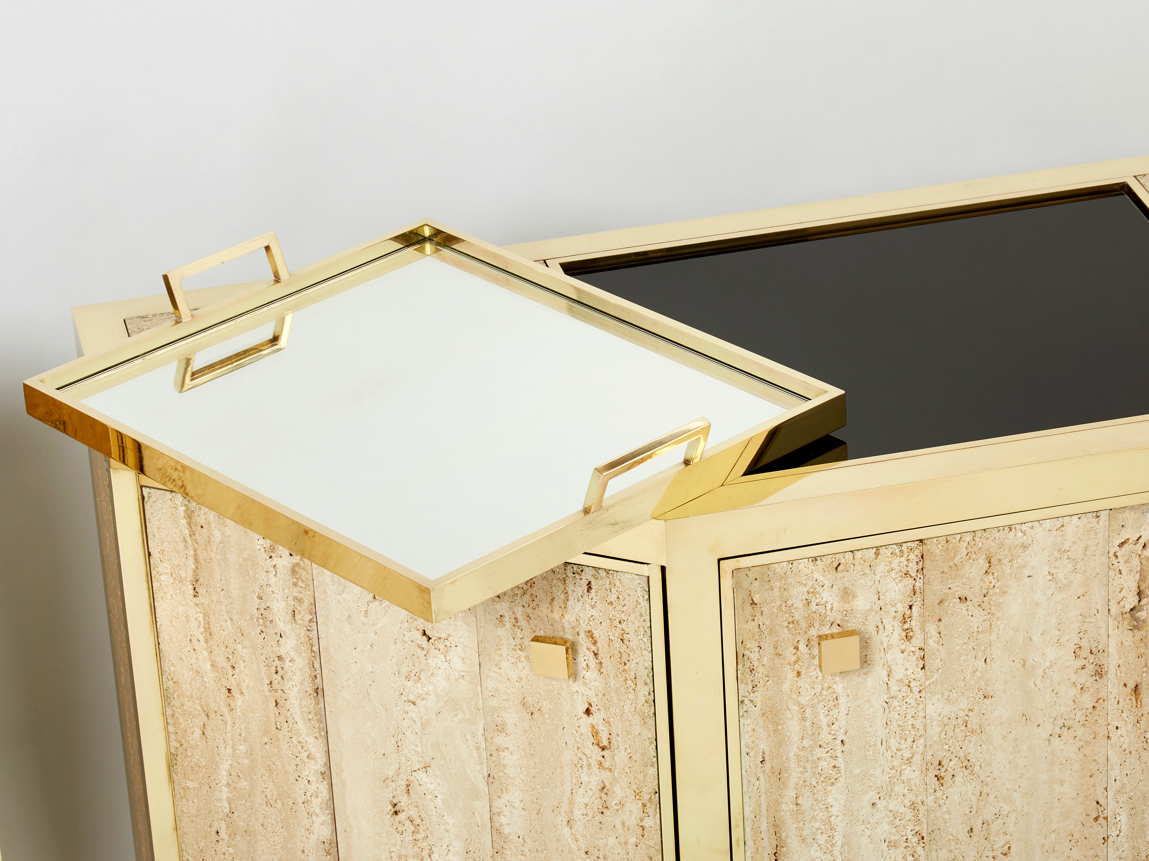 Pair of travertine brass cabinets by Alfredo Freda 1975