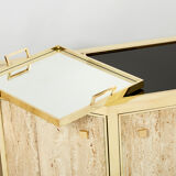 Pair of travertine brass cabinets by Alfredo Freda 1975