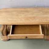 Art Deco coffee table in solid oak wood renovated double top