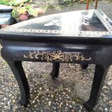 Table basse décor asiatique incrustation de nacres ancienne vintage