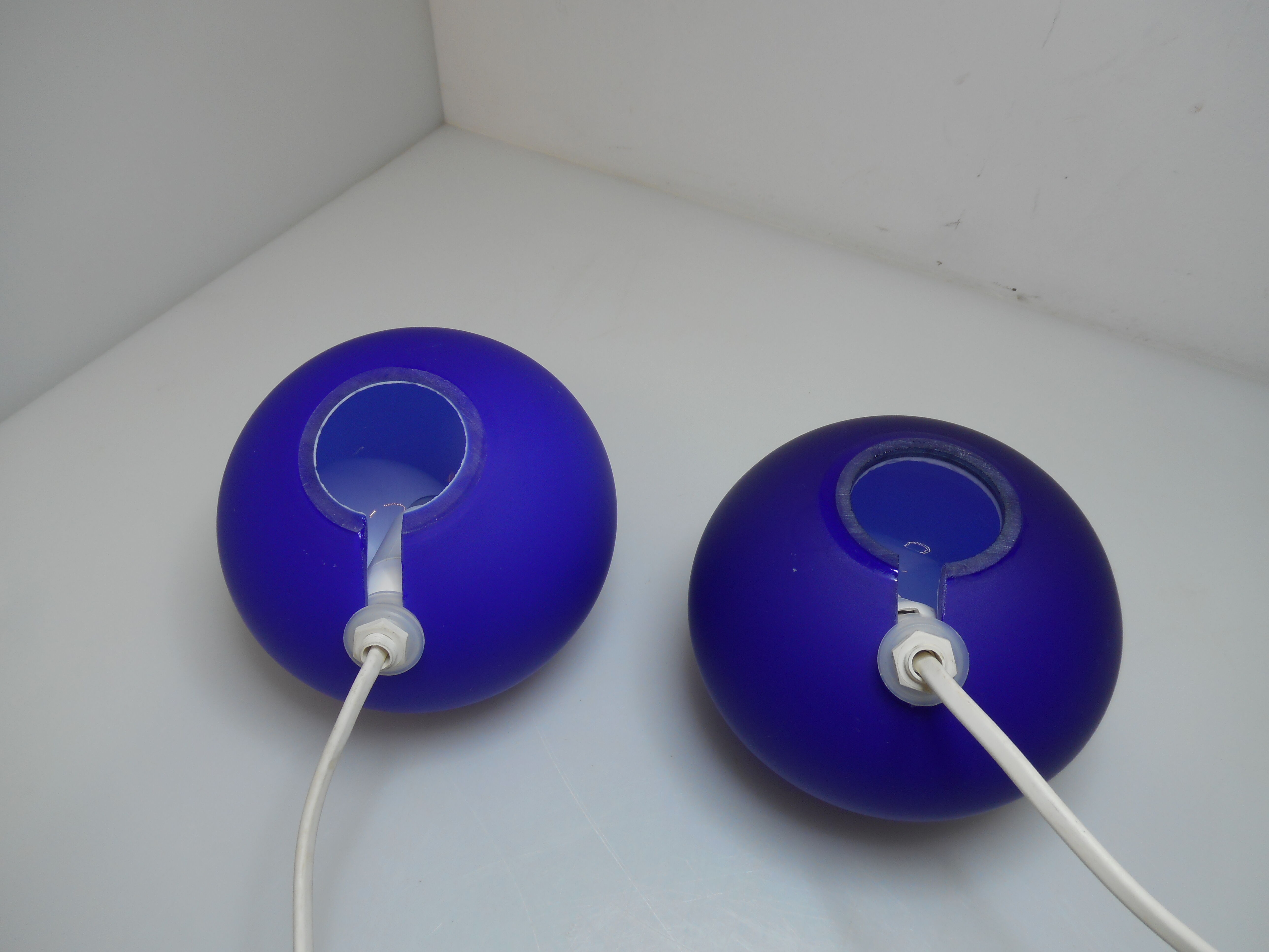 Pair of blue ball lamps