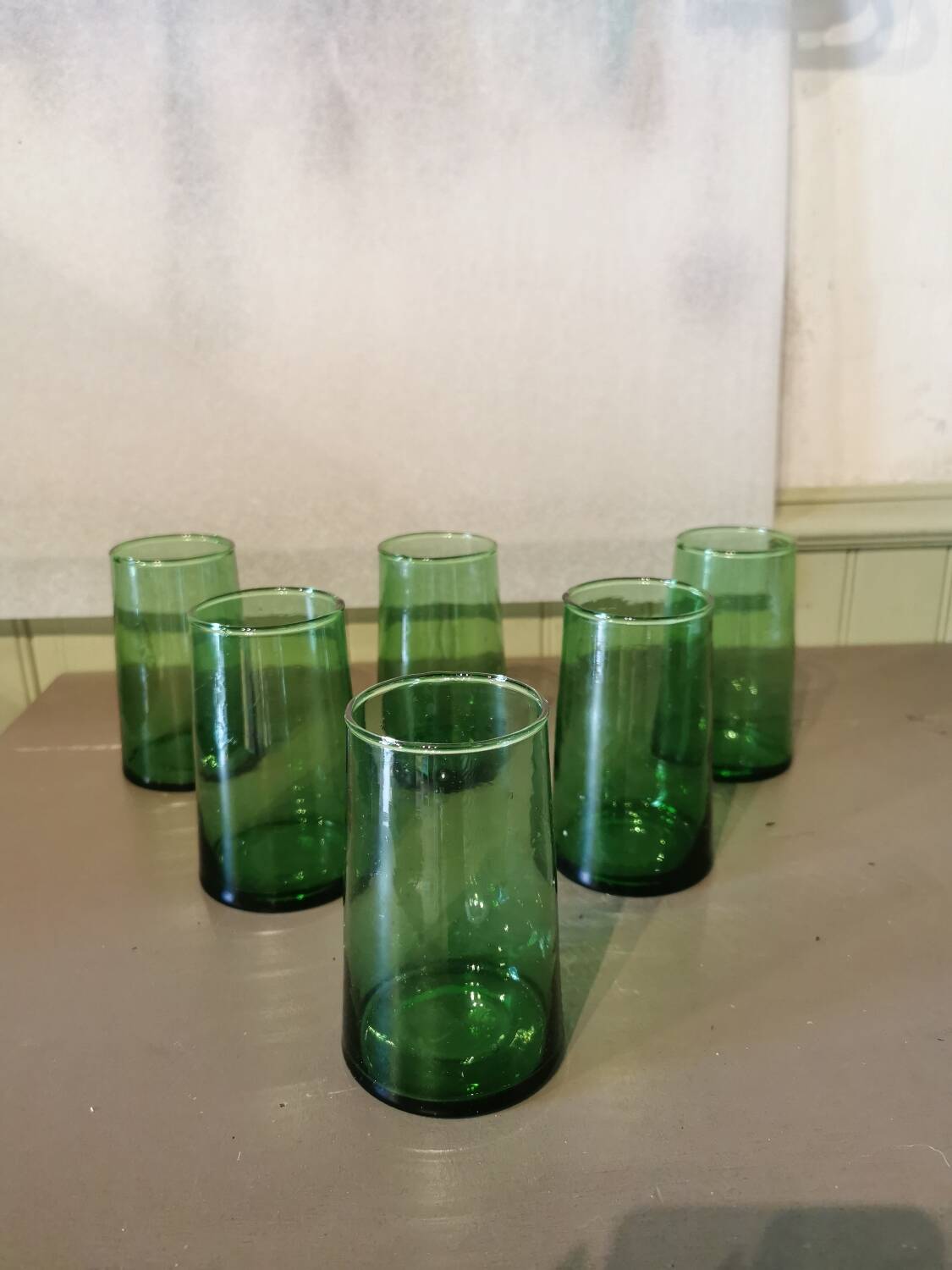 6 large green Beldi glasses