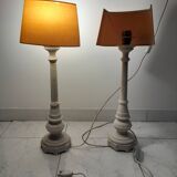A pair of antique desk lamps with white marble bases