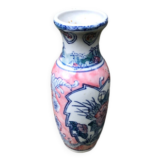 1979 Small Chinese porcelain vase 15cm flower floral pattern hand painted pastel blue and pink