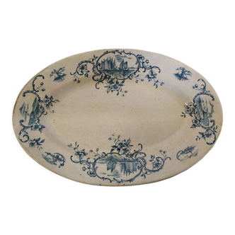 Plat de service ancien décor floral et maritime