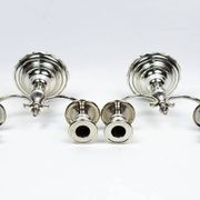 Pair of candlesticks | antique two-armed candelabra in silver-plated metal