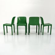 Set of 4 green Selene chairs by Vico Magistretti for Artemide, 1970