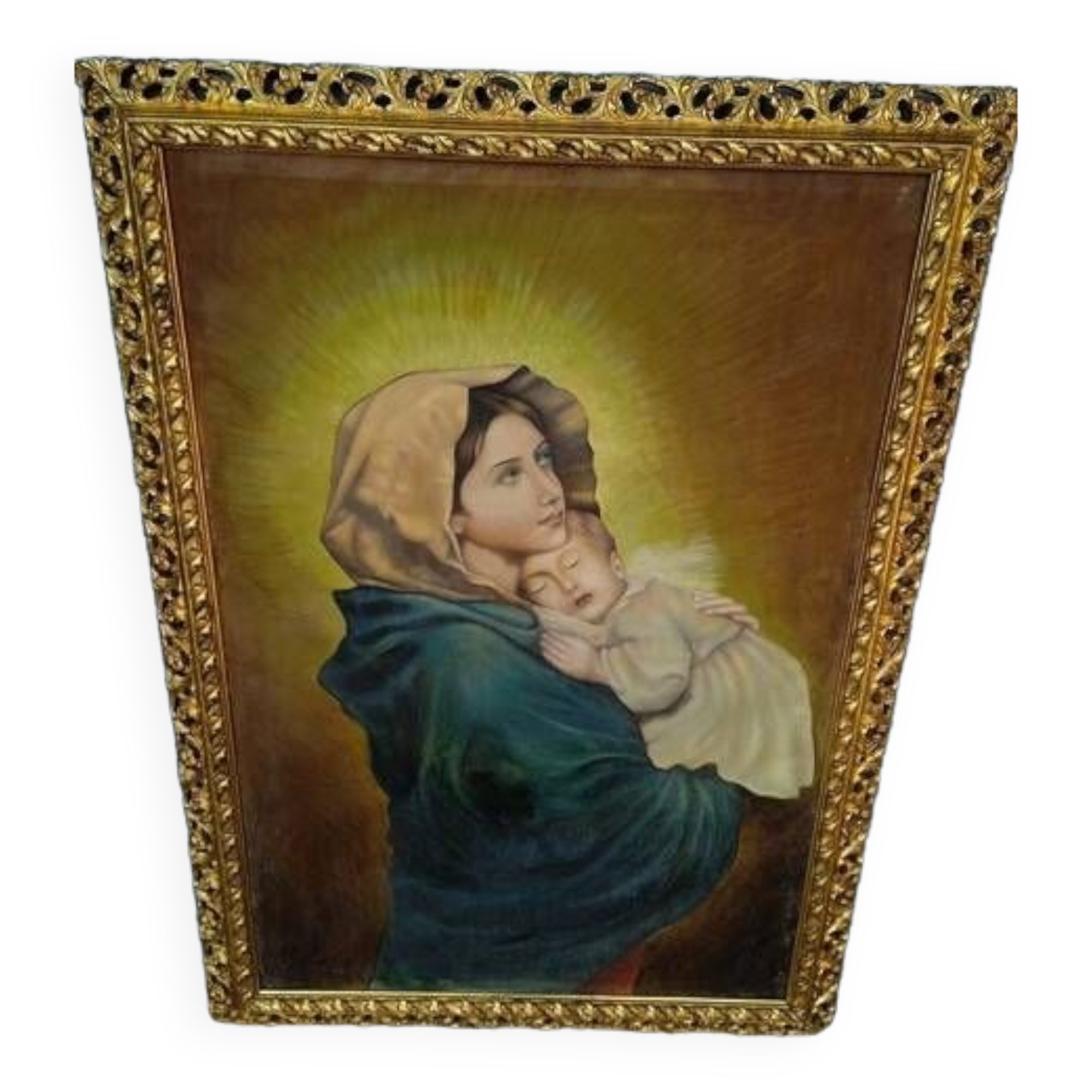 Oil painting on canvas Virgin and Child portrait 1940 - 102/72cm
