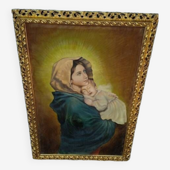 Oil painting on canvas Virgin and Child portrait 1940 - 102/72cm