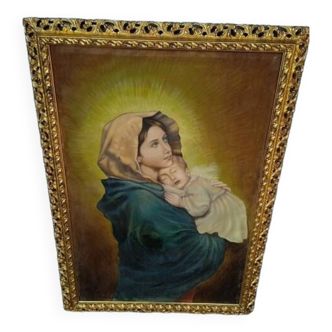Oil painting on canvas Virgin and Child portrait 1940 - 102/72cm